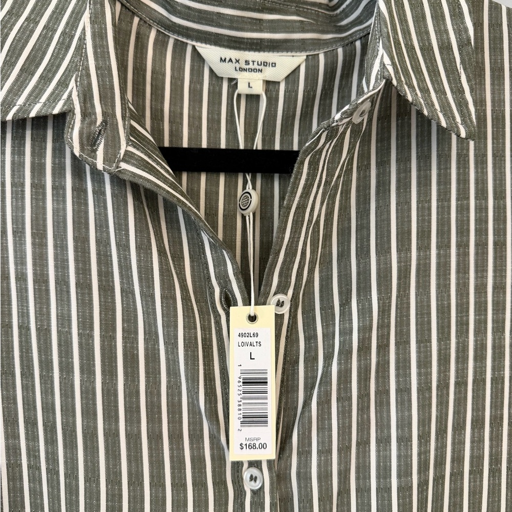 NWT Max Studio Grey and White Striped Tiered Maxi Dress - Picture 2 of 4